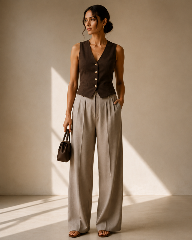 Modern Tailored Cotton-Linen Vest thumbnail 1